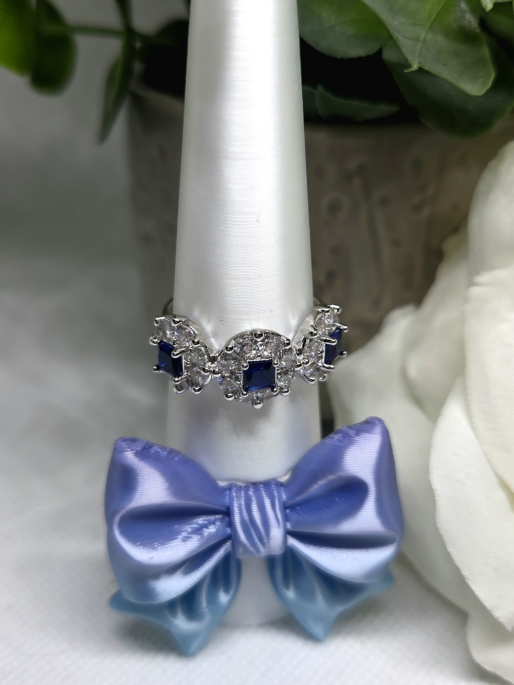 BP Silver Ring with Blue Square CZ Accents